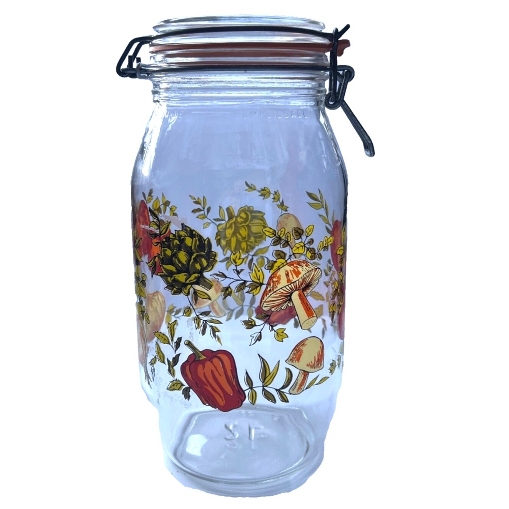 Glass Jar Canister Hinged Lid 2L Spice of Life Mushrooms Vegetables France